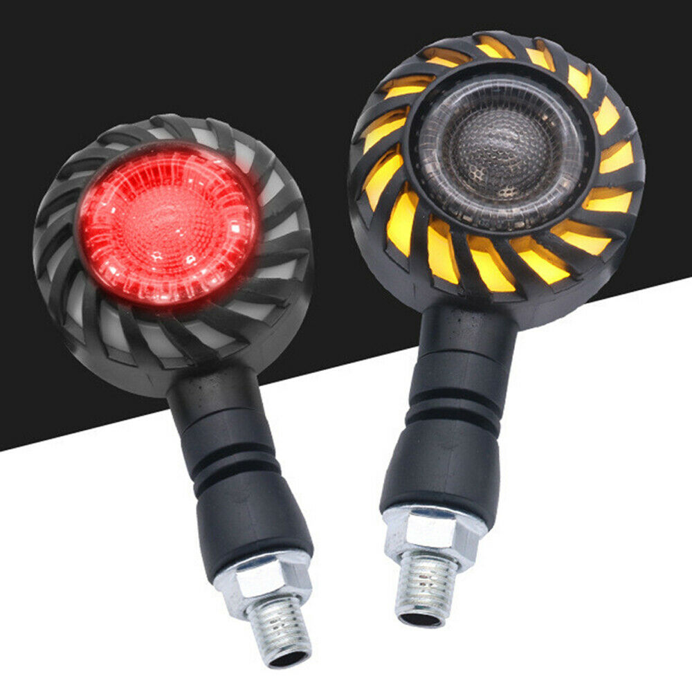 2x Motorcycle Turn Signal Lights Red DRL Lamps Water Flowing Rotating Universal