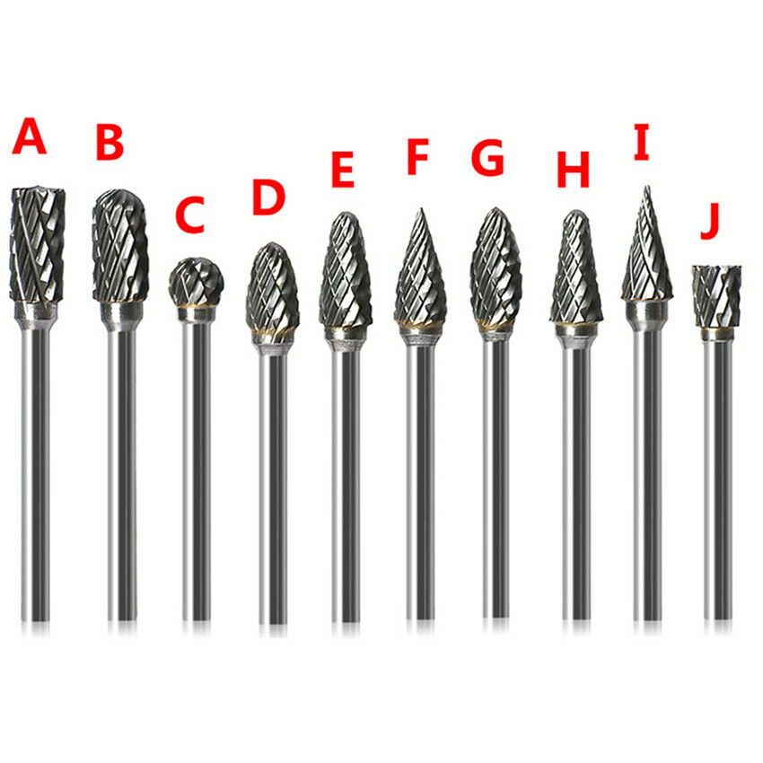 10Pcs/Set 1/8'' Shank Tungsten Carbide Metal Rotary Drill Bits Tool Cutter Files