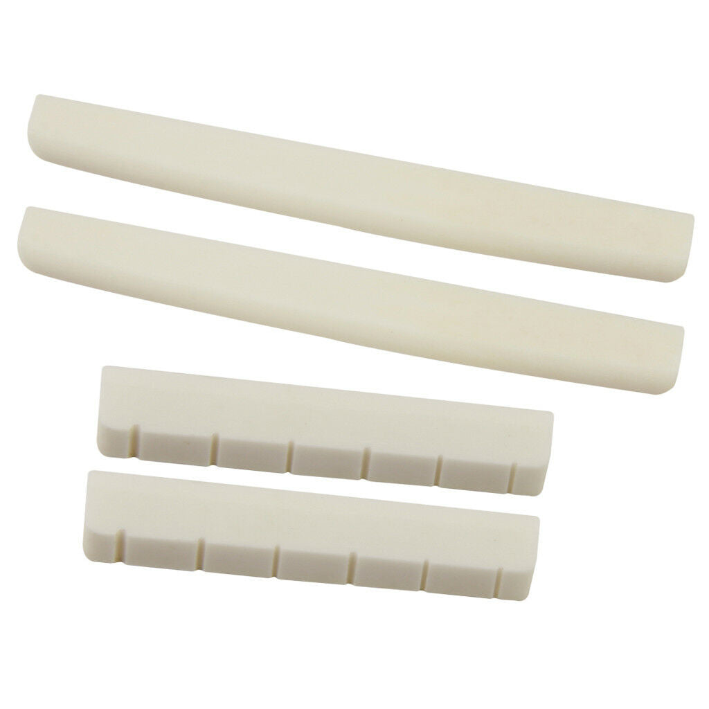 2x 80mm Bone Saddle + Slotted Nut 52mm Replacement for Classical Guitar Accs