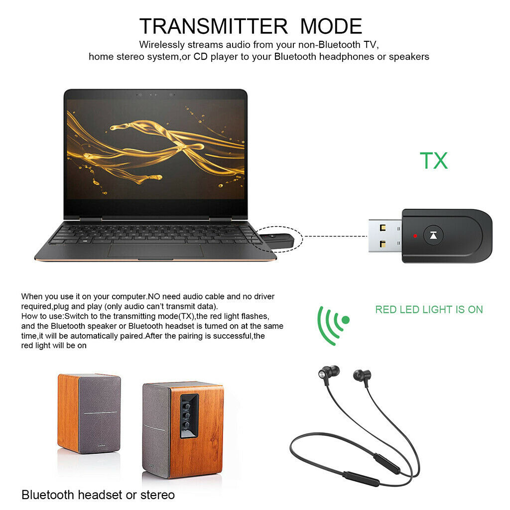 USB Bluetooth 5.0+EDR Adapter, Mini Bluetooth Transmitter und Receiver 3-in-1,