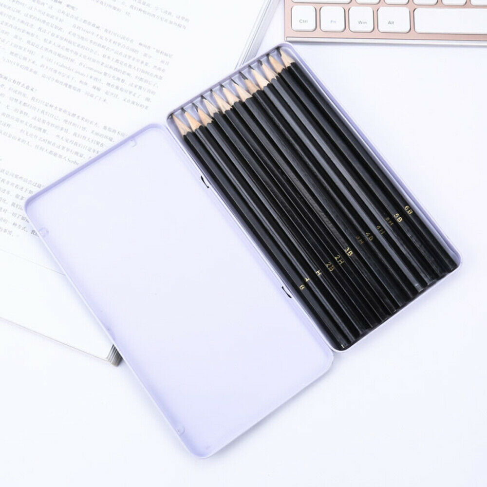 12Pcs Pre Sharpened Black Wood Pencils Drawing Art Student School Supplies