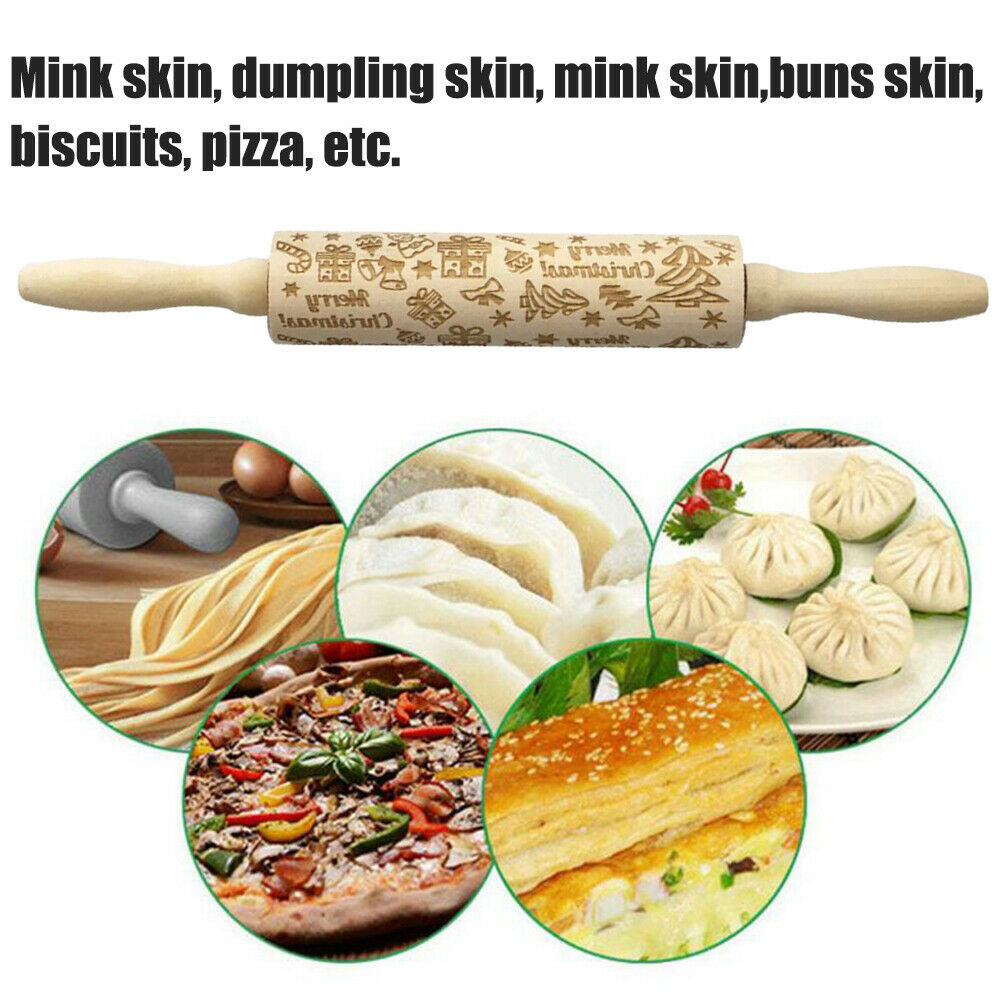 Natural Wood Wooden Embossing Christmas Rollers Rolling Pin for Baking Tools