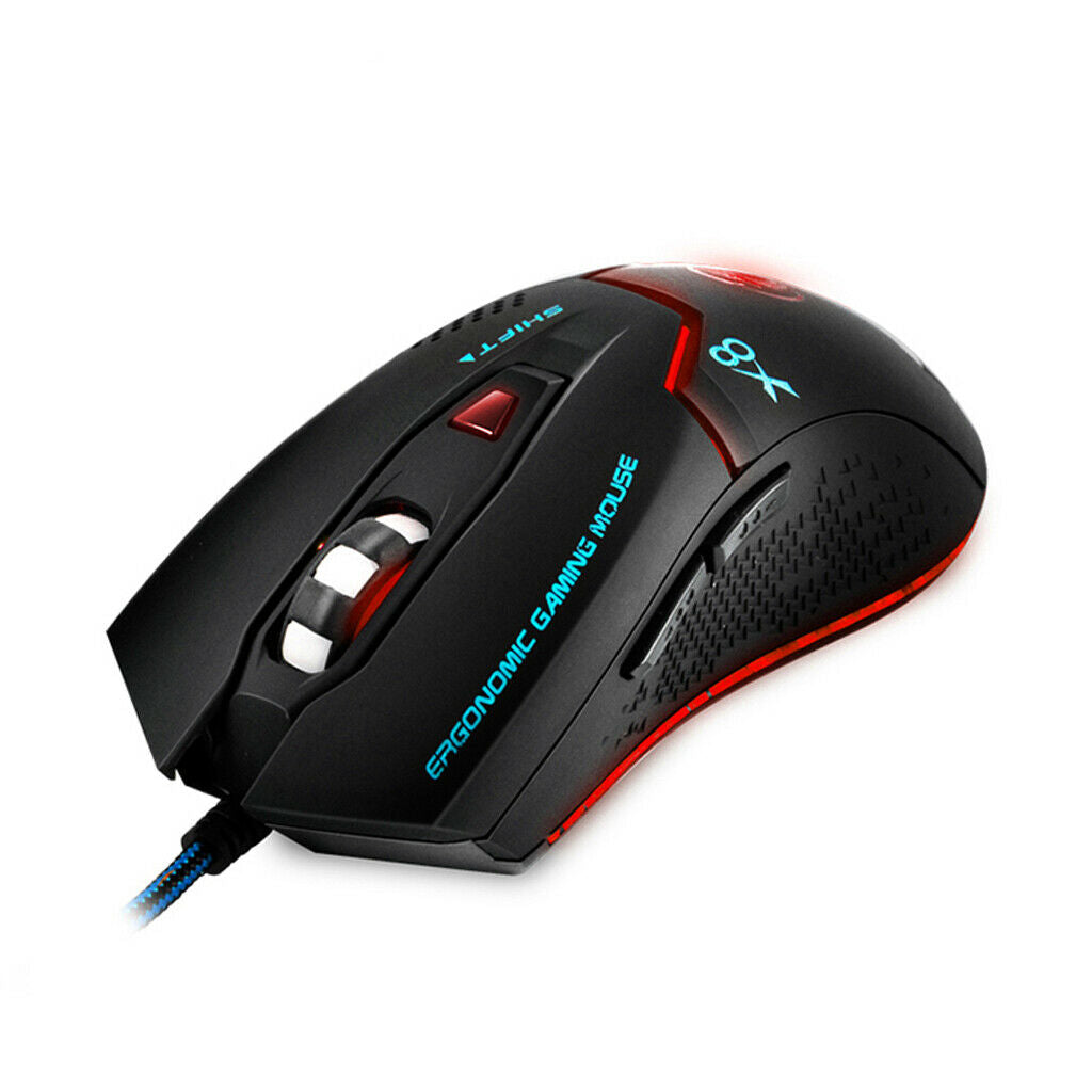 X8 Gaming Mouse USB Wired Computer Mice Ergonomics LED Light for PC Gamer