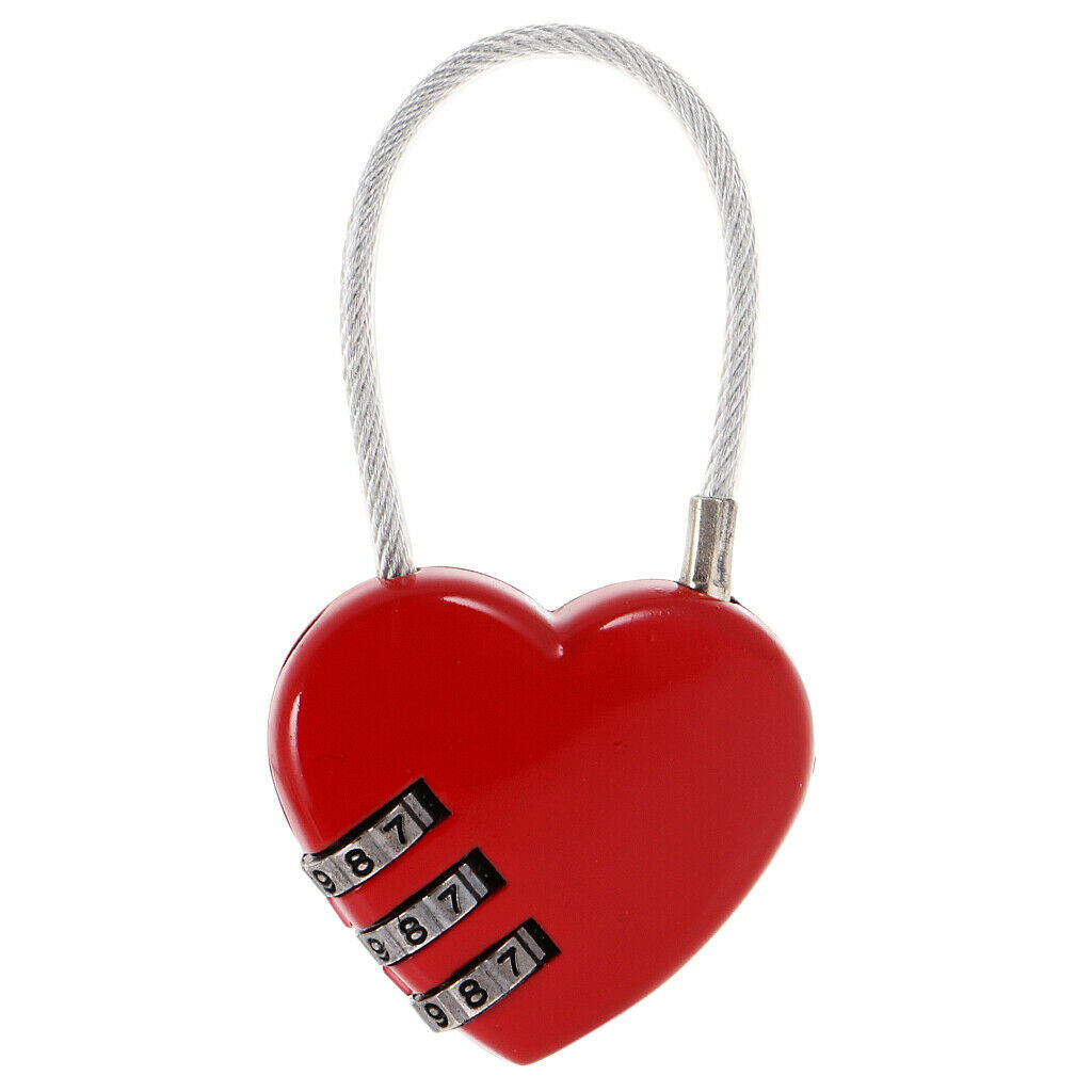 Heart Wire Combination LOCK PADLOCK FOR LOCKER SCHOOL TRAVEL SUITCASE Red