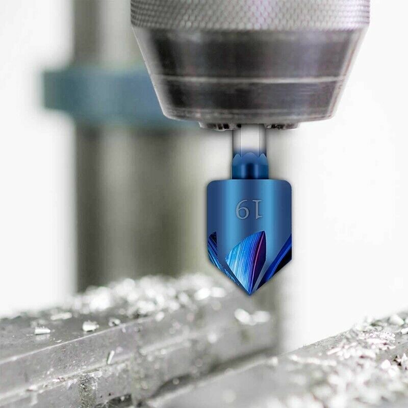 6Pcs 1/4Inch Hex Shank HSS Counter Sink Drill Bit 90 Degree 5 Flute Nano Blue Y1
