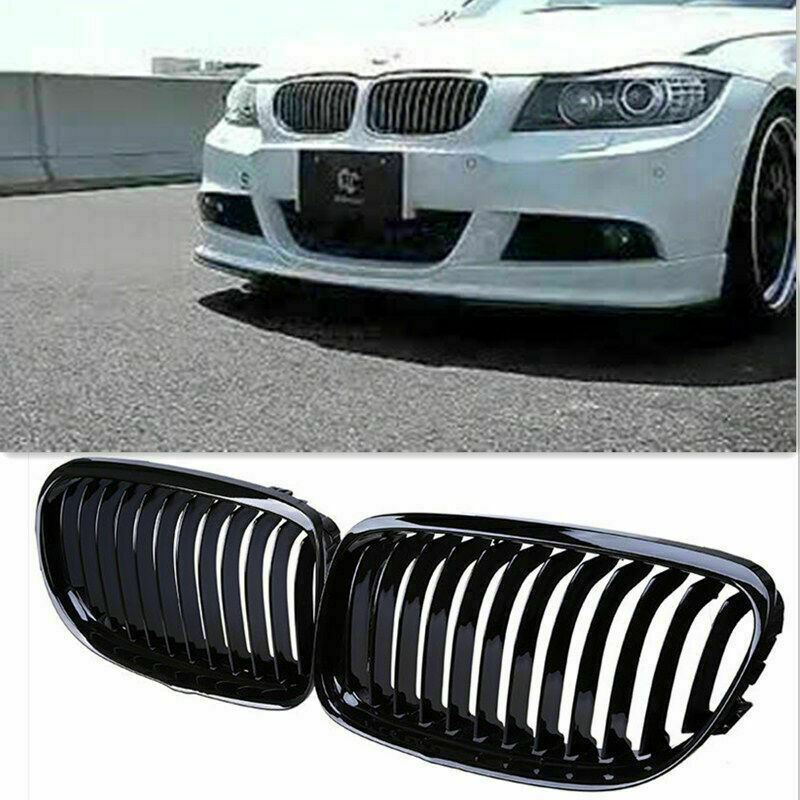 For BMW E90 328i xDrive Sedan 2008-2011 Glossy Black Kidney Front Bumper Grilles