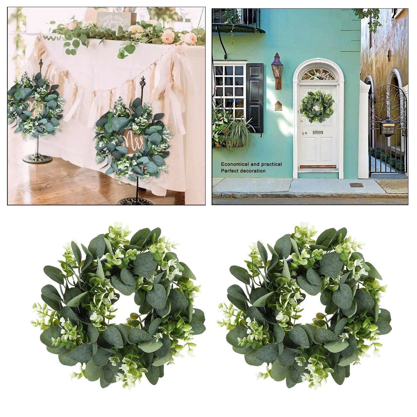 2pcs Artificial Eucalyptus Wreath Outdoor Front Door Garland Christmas Decor
