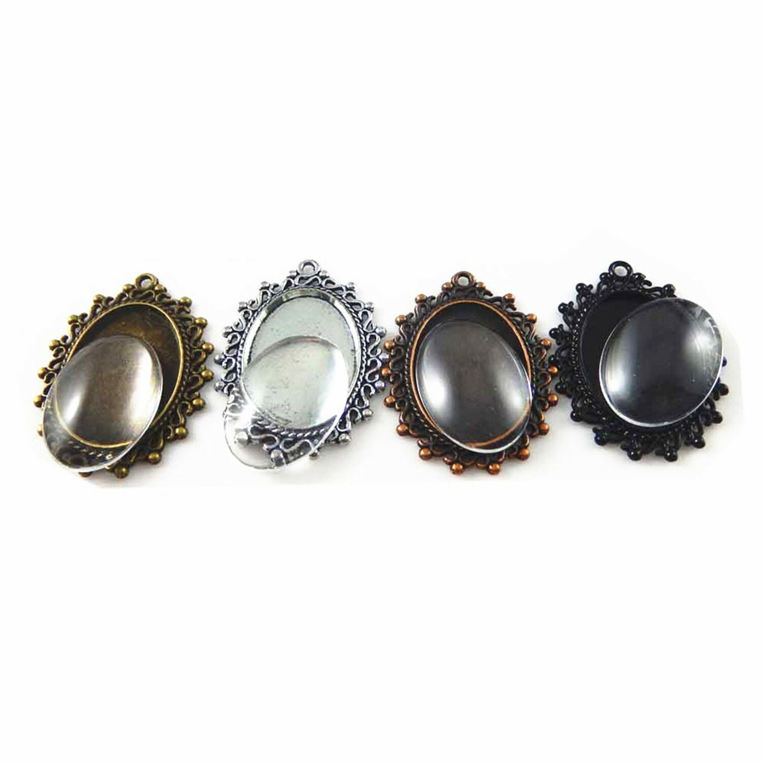5 Sets Oval 25x18 mm Clear Glass Cameo + Bezel Charm Pendant #53484