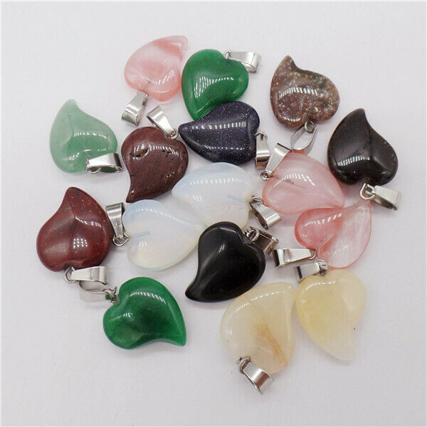 15Pcs 19x17x6mm Multicolor Mixed Stone Heart Pendant Bead DIY Jewelry HH9562
