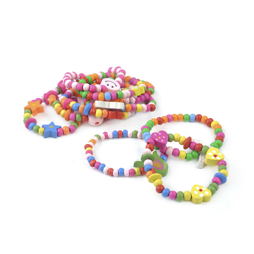 12 x Lovely Kids Children Wood Elastic Bead-Bracelets Birthday Party Jewelry