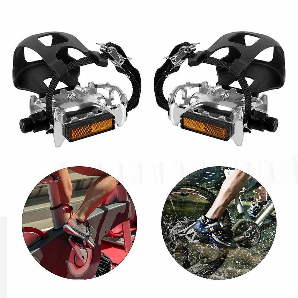 Replacement Metal Bike Pedals 9/16 Inch Spindle with Teo Clip and Straps