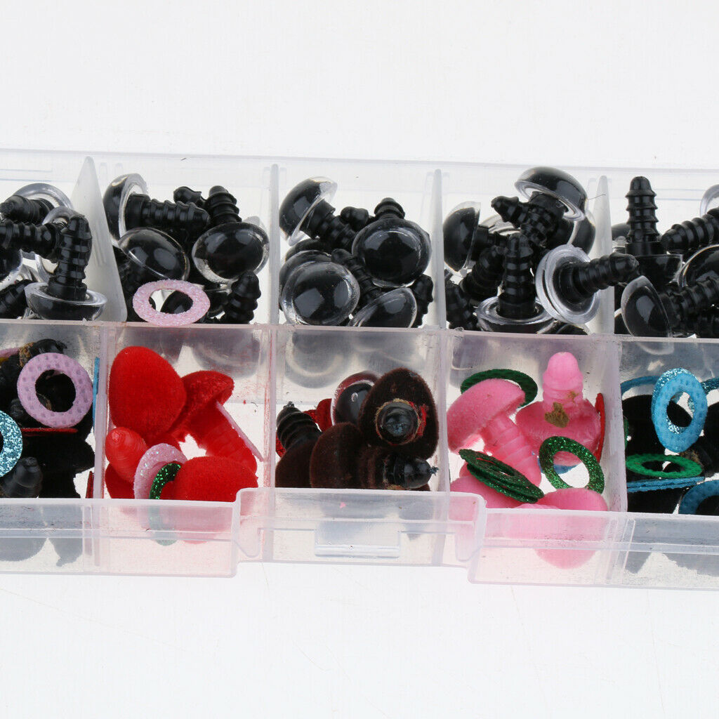 50 Pcs 12mm 5 Colors Plastic Shinning Safety Eyes + 25pcs Nose