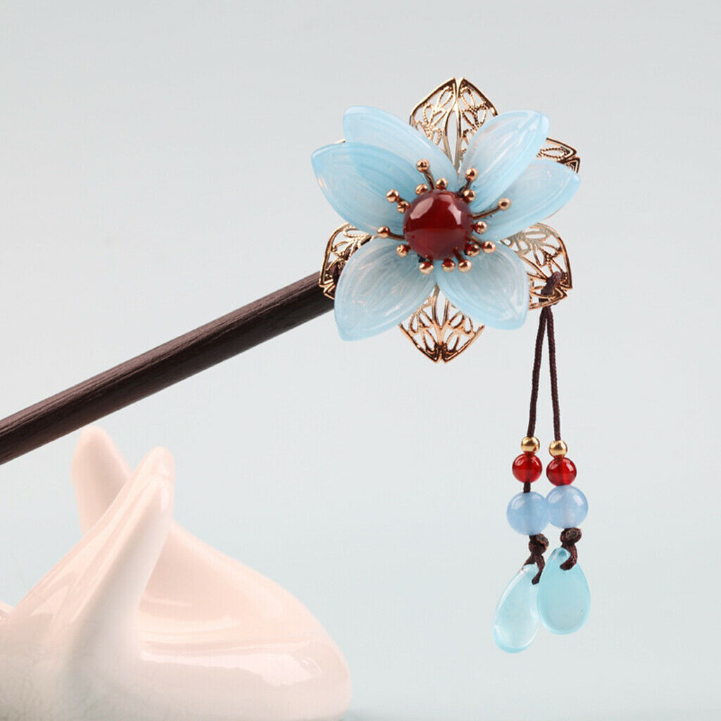 2x 18cm Handmade Hair Pins Natural Chopsticks Flower Party Gifts for Girl's