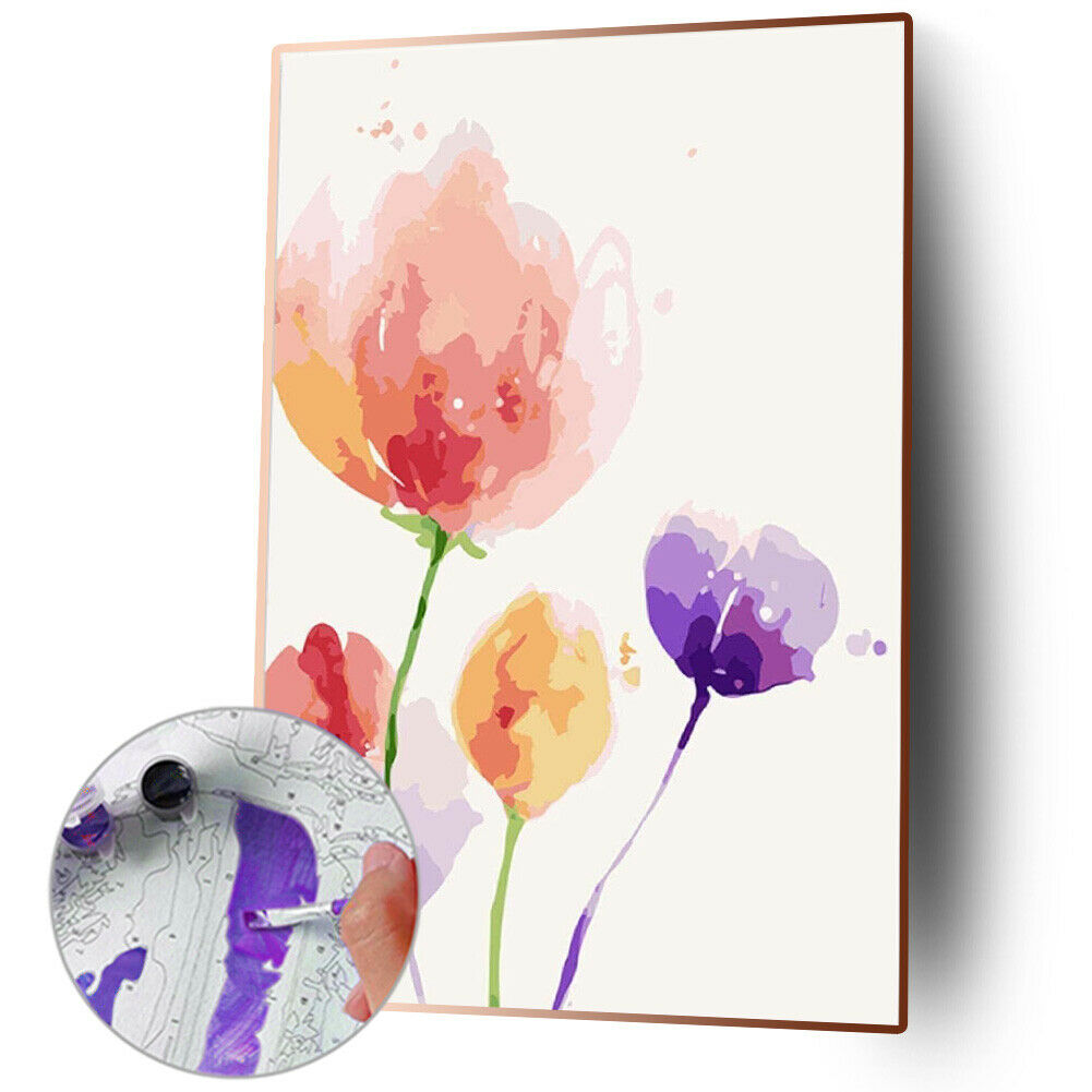 DIY Painting By Numbers Kit Flowers Hand Painted Canvas Oil Art Painting @