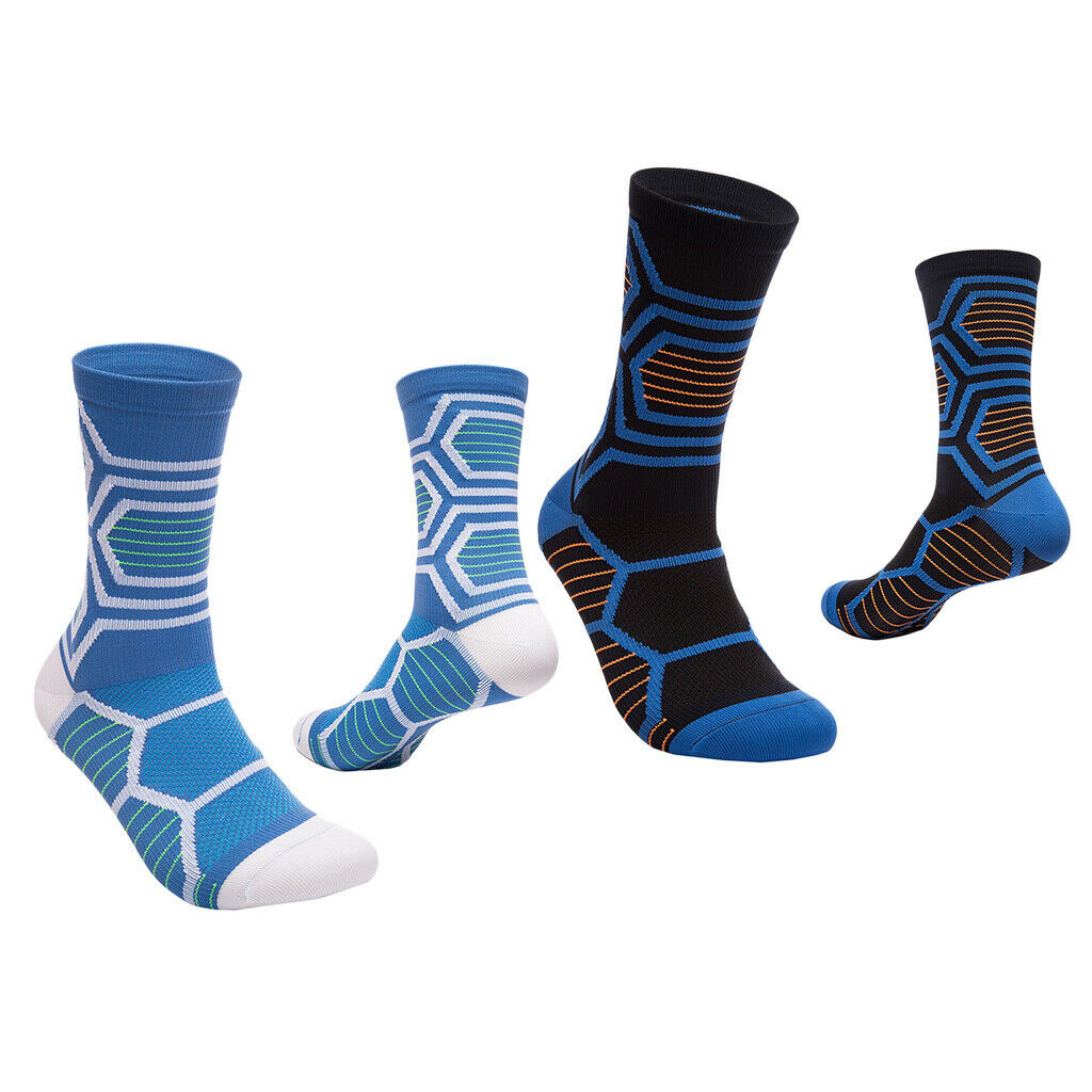 Cotton Mid-Calf Socks Breathable Moisture Wicking Black+Blue for Exercise