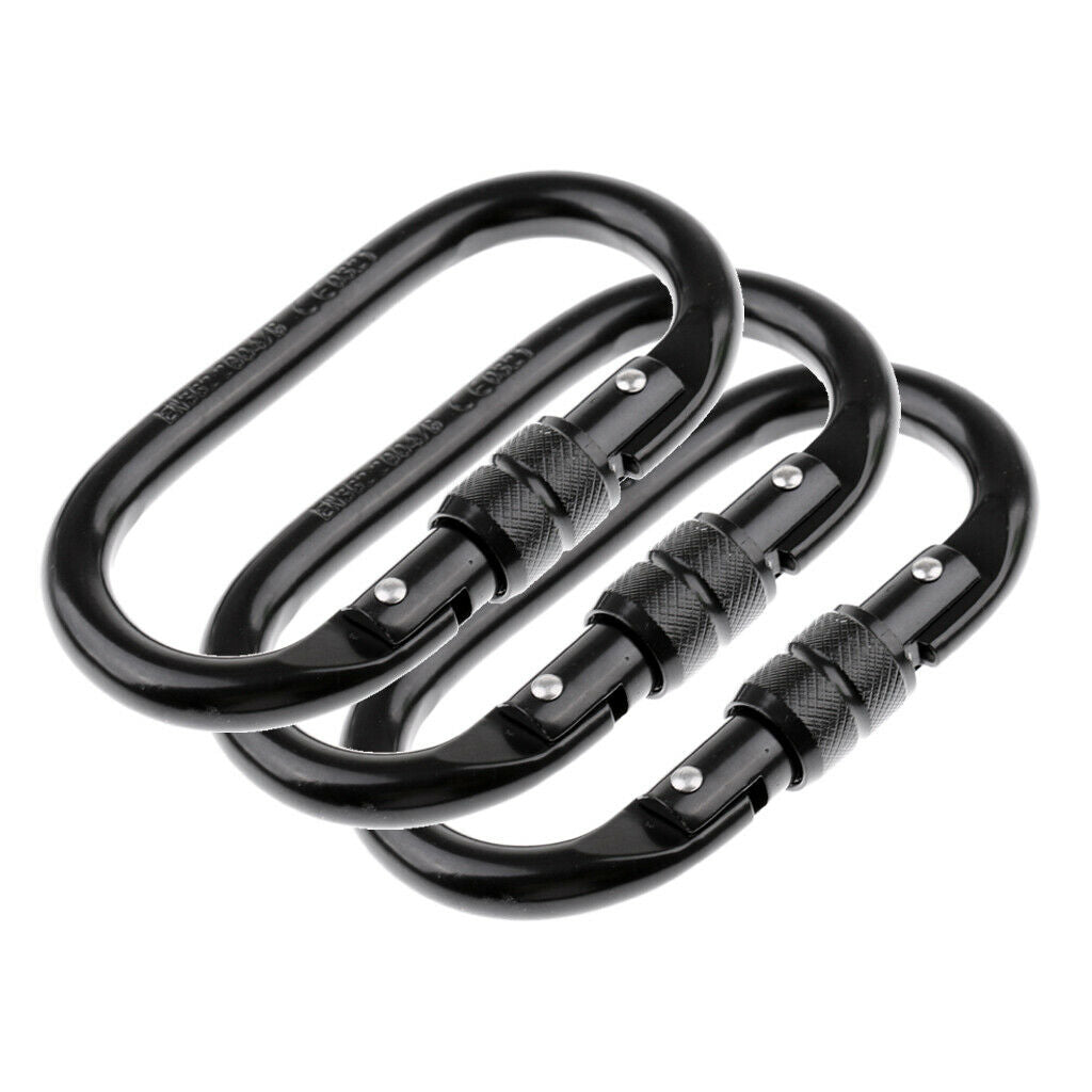 3x Carabiner Screwgate Lock Hook For Rock Climbing Tree  25KN/2500KG