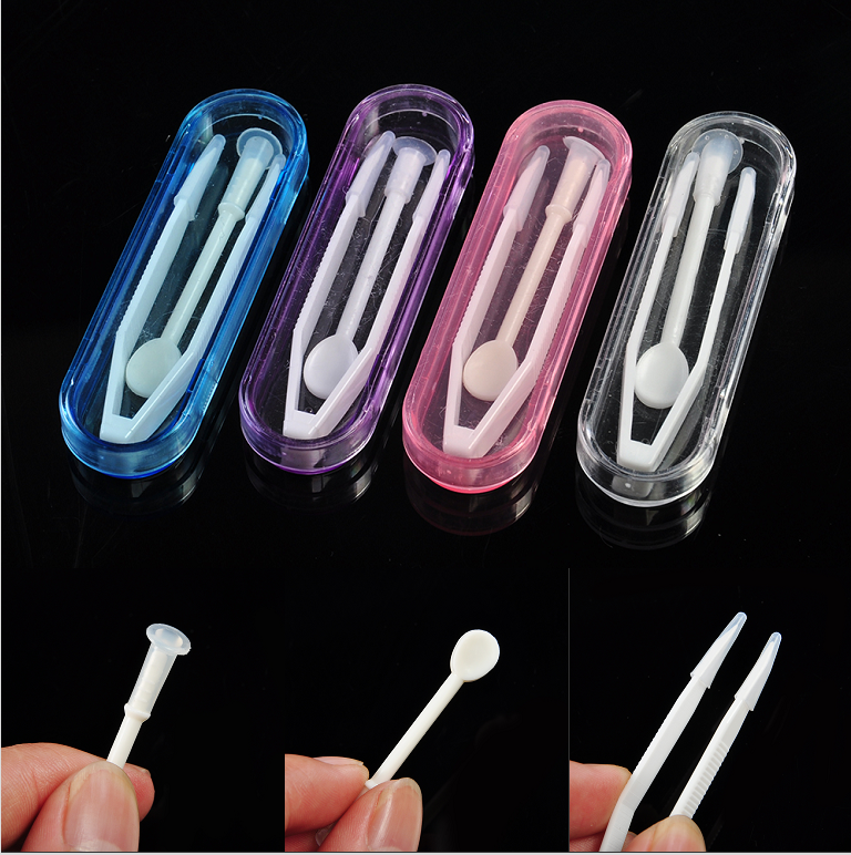 2 Boxes Contact Lens Tweezers Stick Inserter Remover Soft Tip Storage Case Set