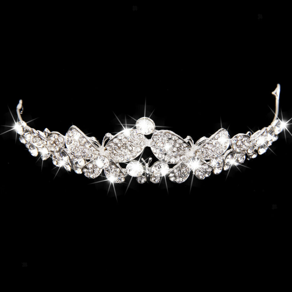 Wedding Tiaras And Crowns Veil Headband Rhinestone Butterfly Pageant Tiara