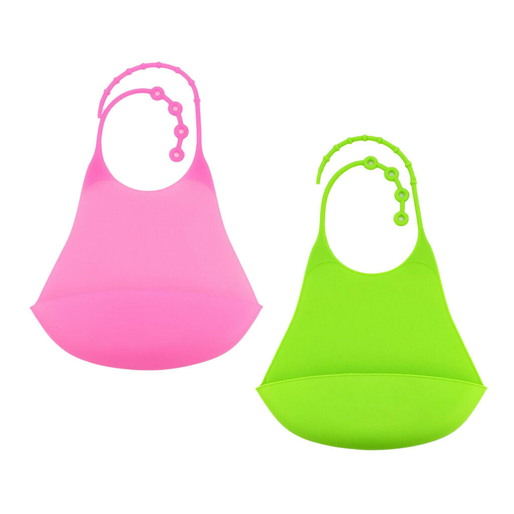 2x Kids Adults Silicone Bib Reusable Clothing Protector w/Crumb Catcher