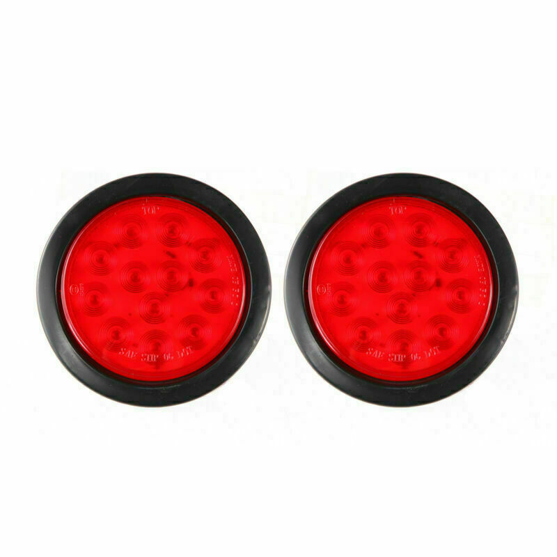 Set/4 4 Inch Round LED Tail Light Reverse Backup Lamp Red For Truck Trailer RV