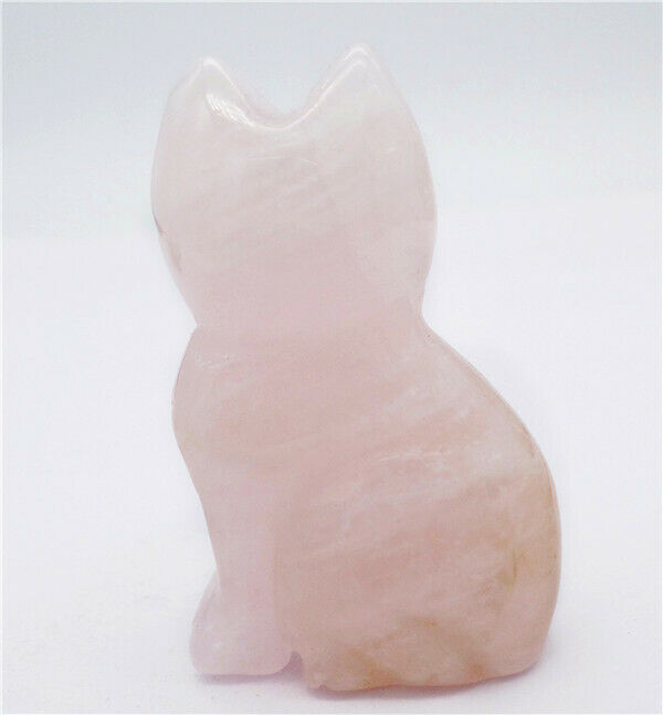 50x31x20mm Cat Decoration Natural Rose Quartz Carved Statue Reiki Decor HH7969