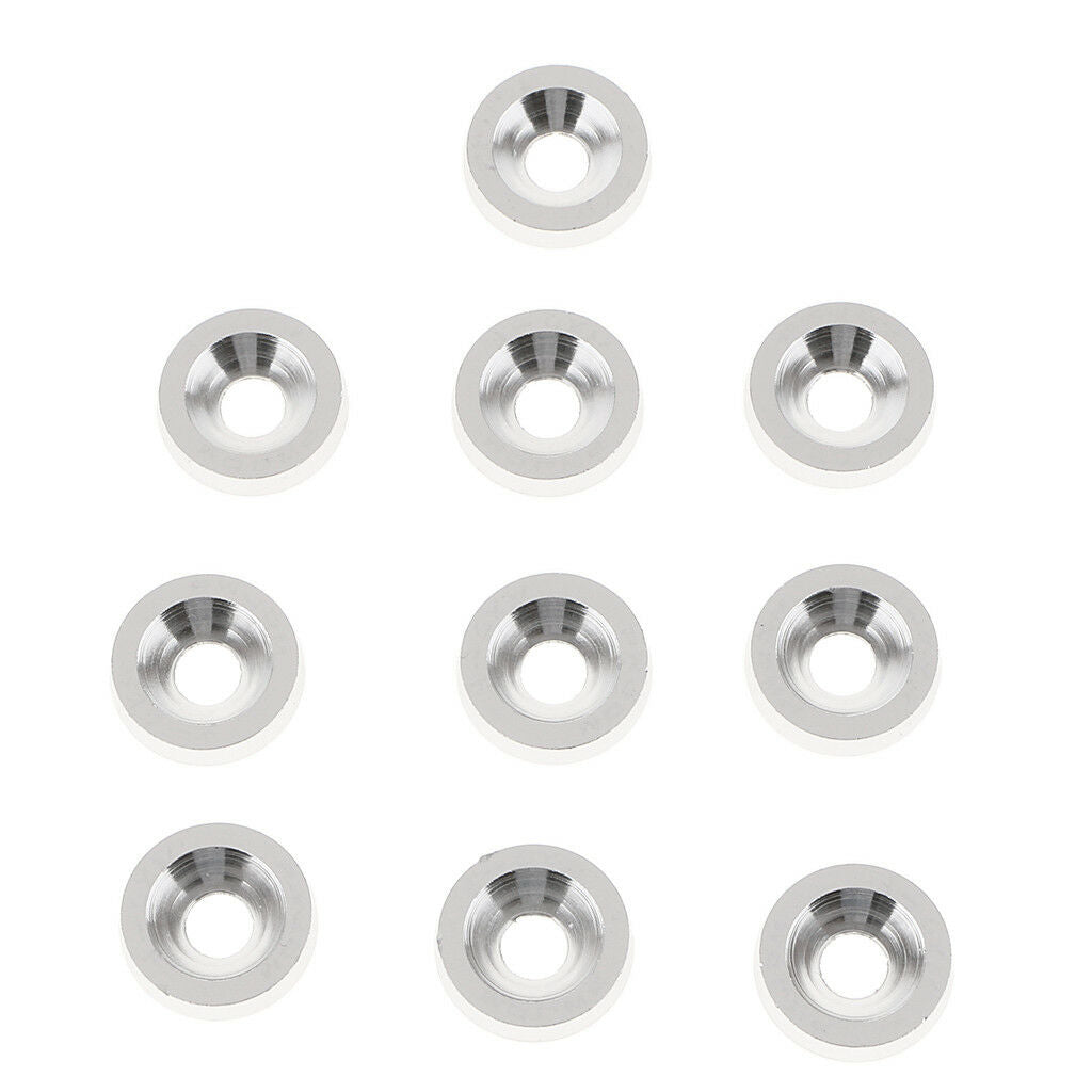 10pcs 6mm Aluminum Alloy Cone Cup Head Screw Bolt Gasket Washer Sliver