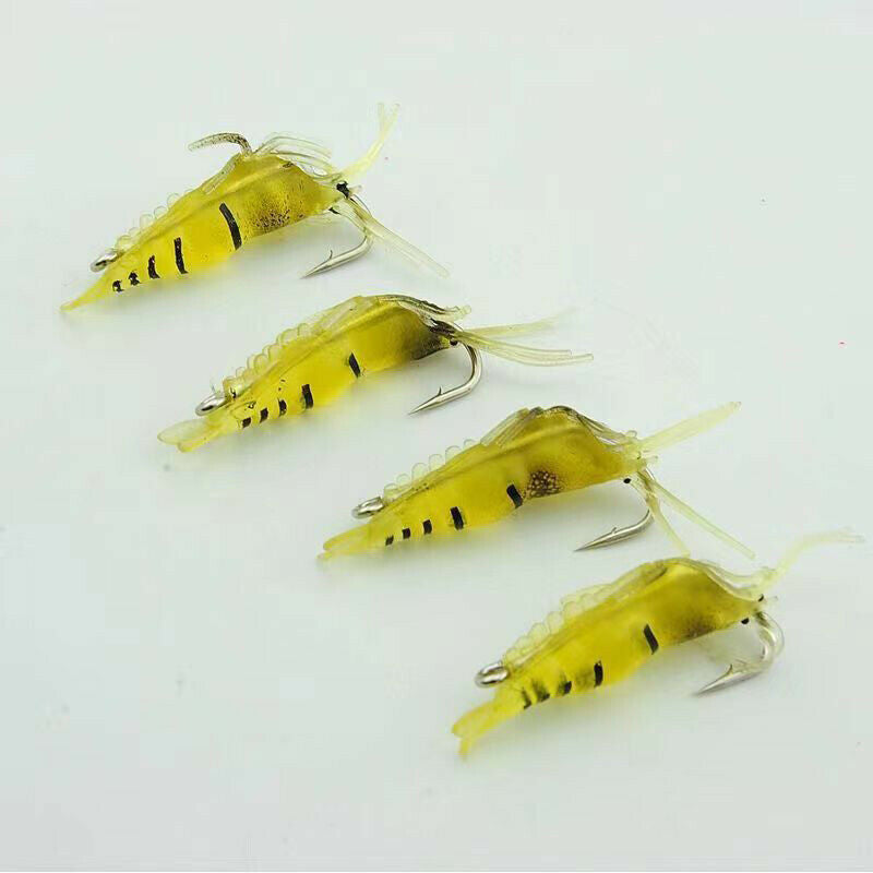 10Pcs Lures Bait Shrimp Lures Fishing Simulation Luminous Prawn Saltwater Hooks