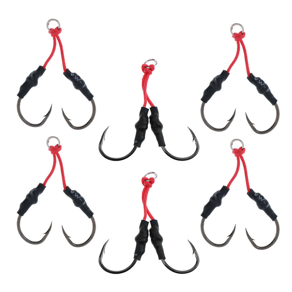 6Pcs Carbon Steel Fishing Dual Assist Hook Super Strong Braid Assist Cords
