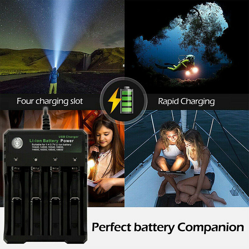 4 Slots 3.7V Rechargable Intelligent USB Charger Black For 18350 Li-ion Battery