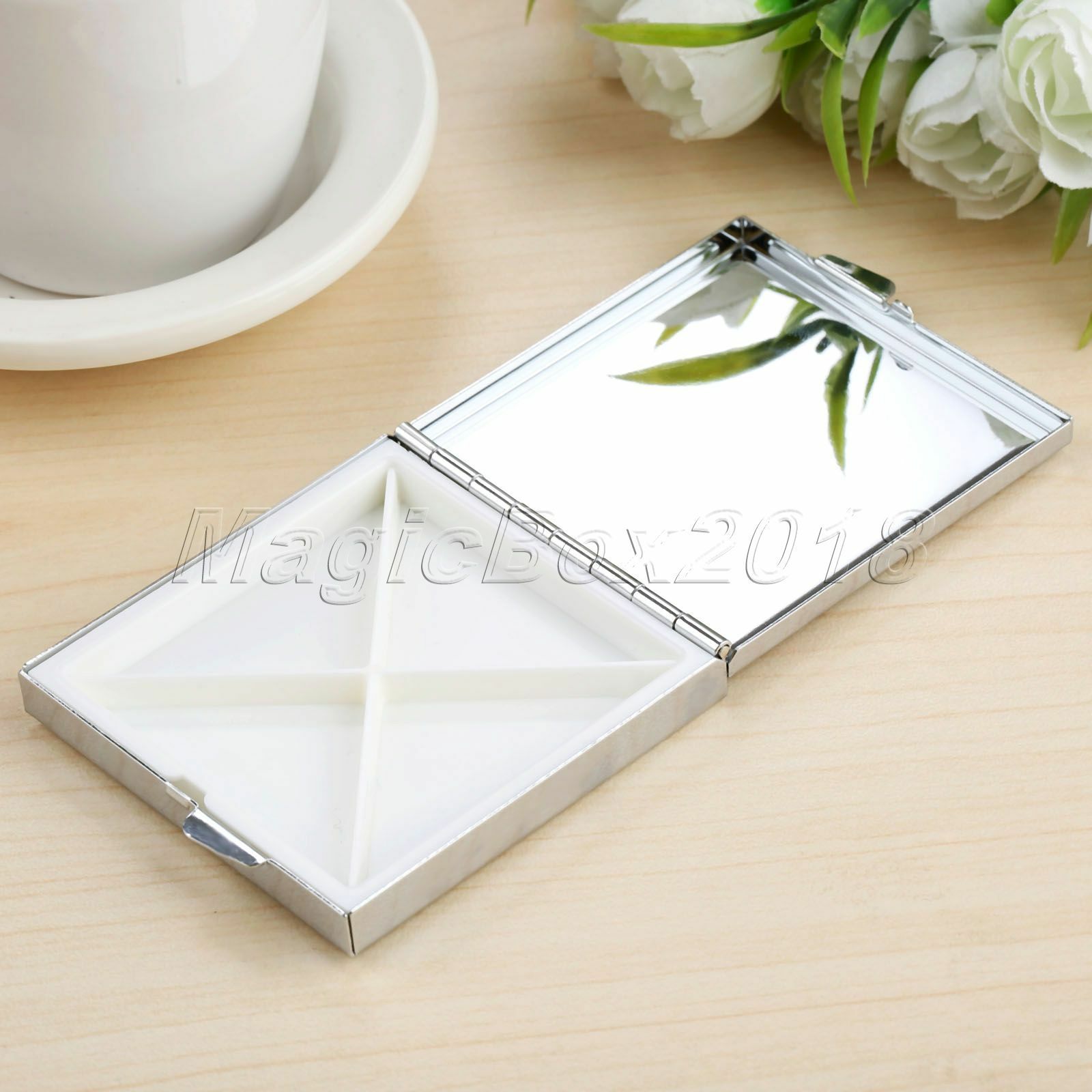Rectangle Metal Pill Box Container Medicine Vitamin Capsule Organizer Case 4Grid