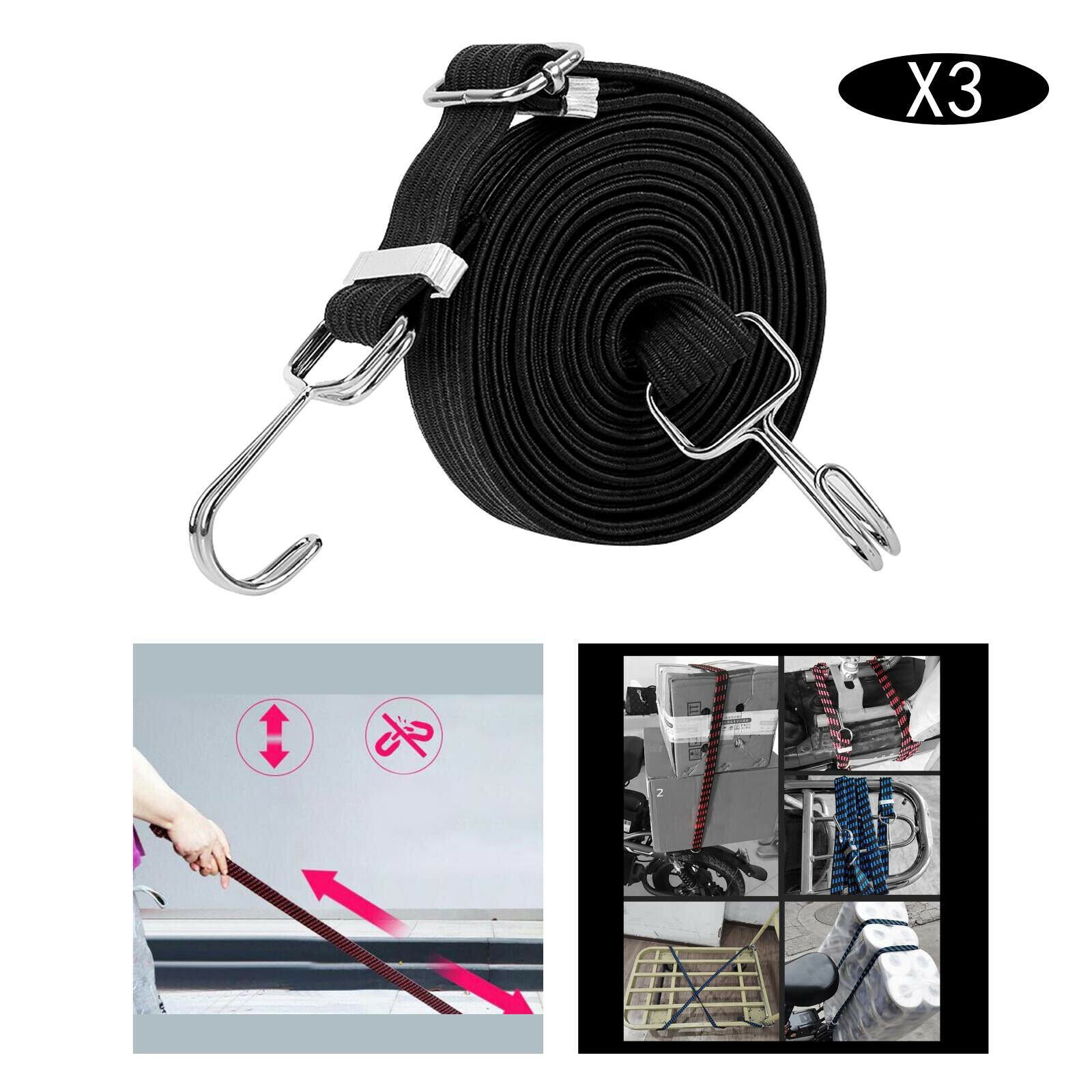 2Pcs Flat Bungee Cord Luggage Strap with Hooks Clothesline Elasticated Rope