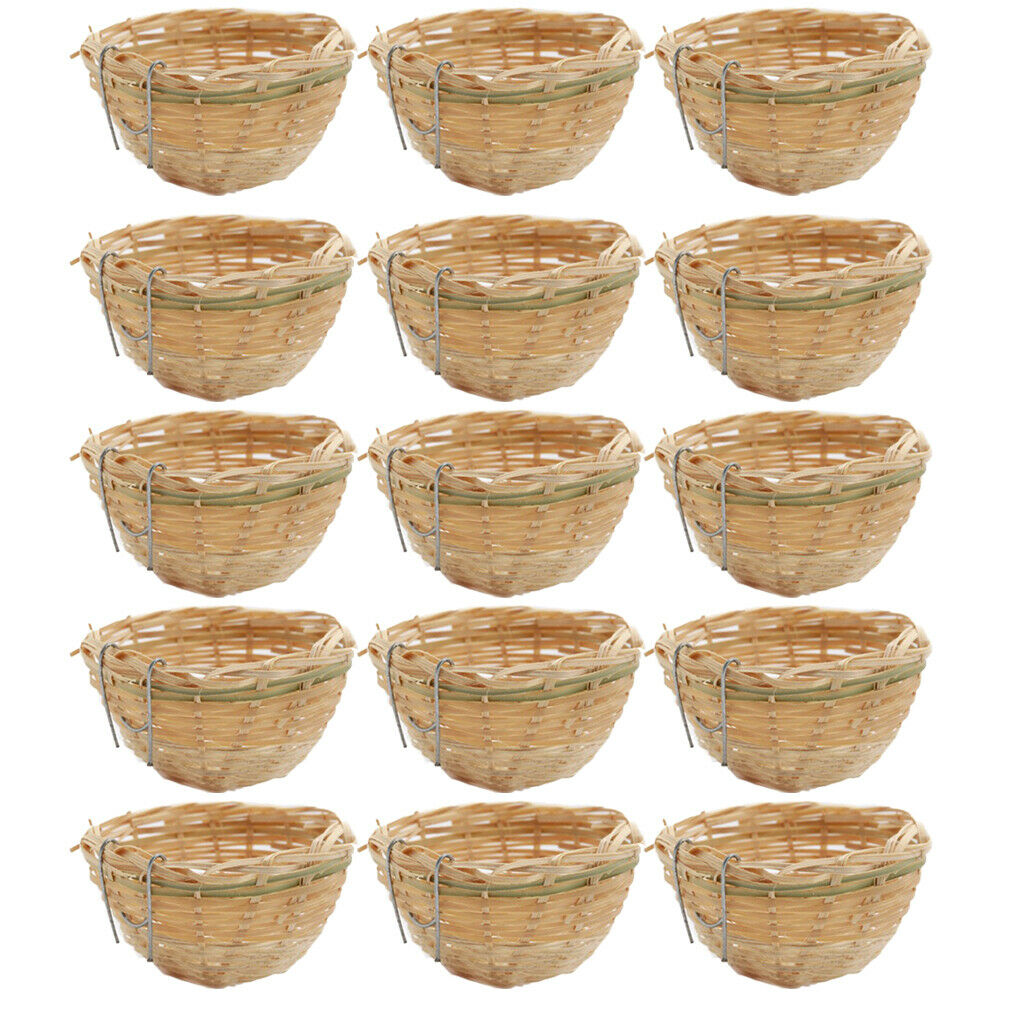 15pcs Cage Hanging Bamboo Wicker Canary Nest Pans Small Bird Resting Caves
