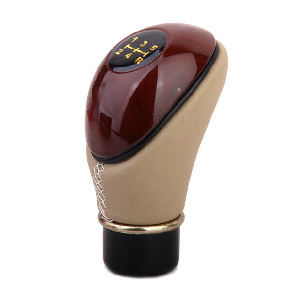Wooden PU Leather Car Gear  Lever Knob - Brown and Beige