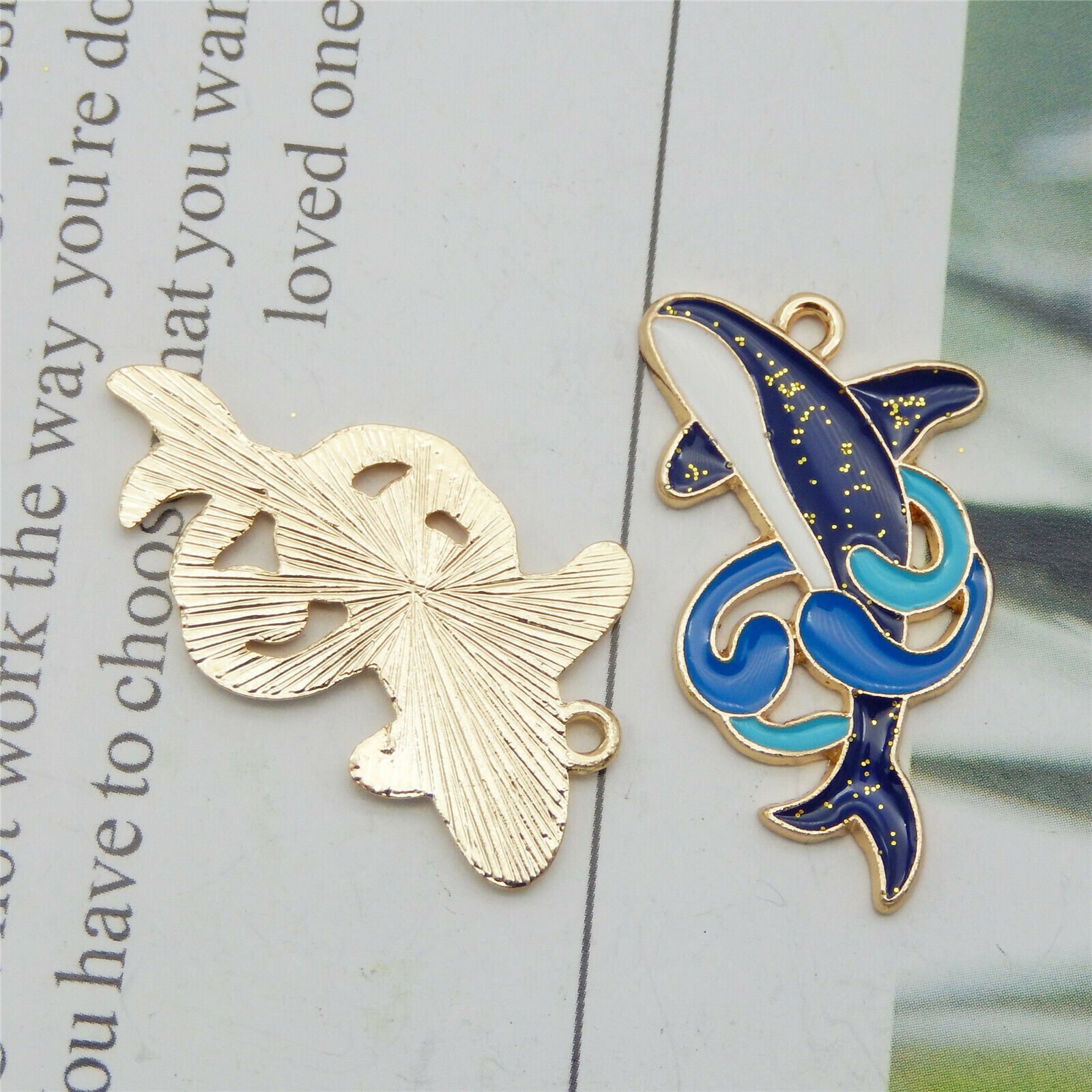 12 Blue Killer Whale Charm Enamel Marine Life Jewelry Art Crafts Alloy 35*21mm