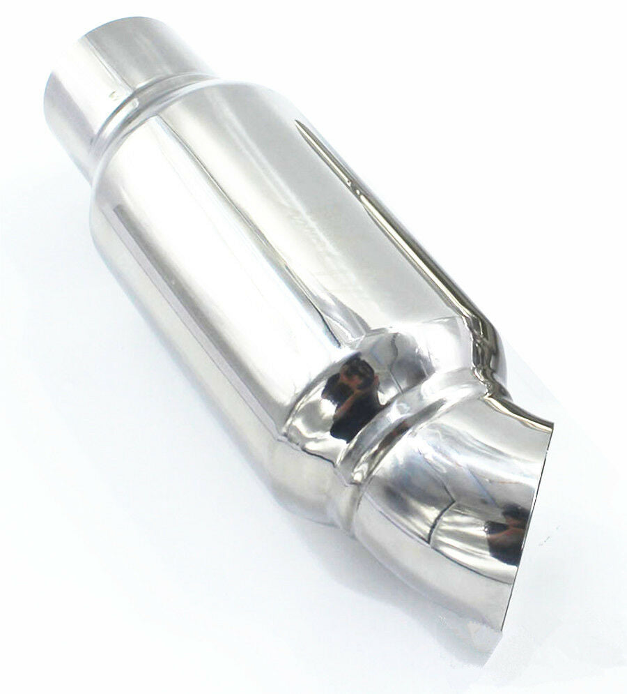 New Polished 2.5" Inlet to 2.5" Outlet Car Exhaust Muffler Resonator 3.5" Round