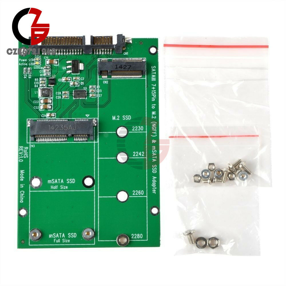 mSATA SSD to SATA M.2 B / B+M KEY NGFF & 2.5" III Board Adapter Converter Card