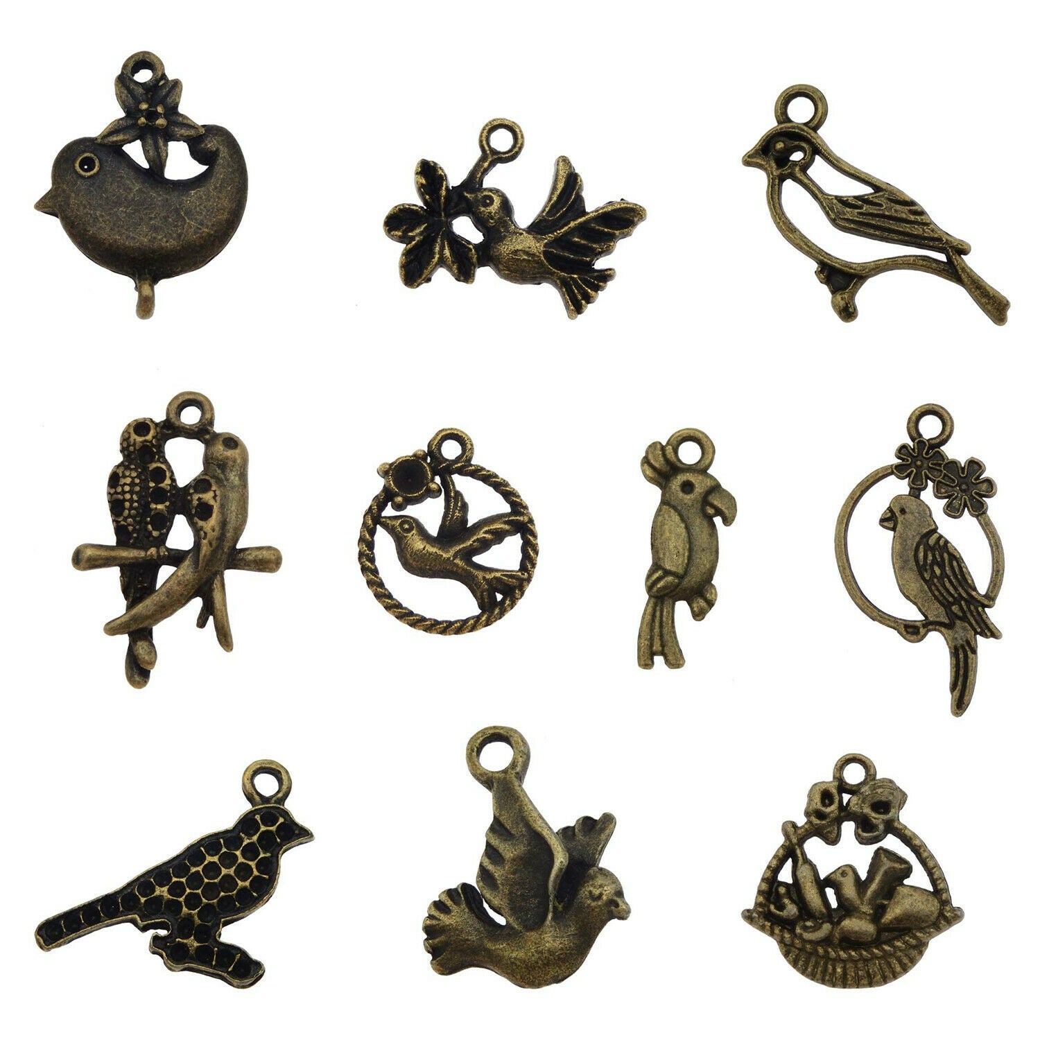 30-pack Antiqued Bronze Alloy Mini Birds Charms Bulk Pendant Earring Findings