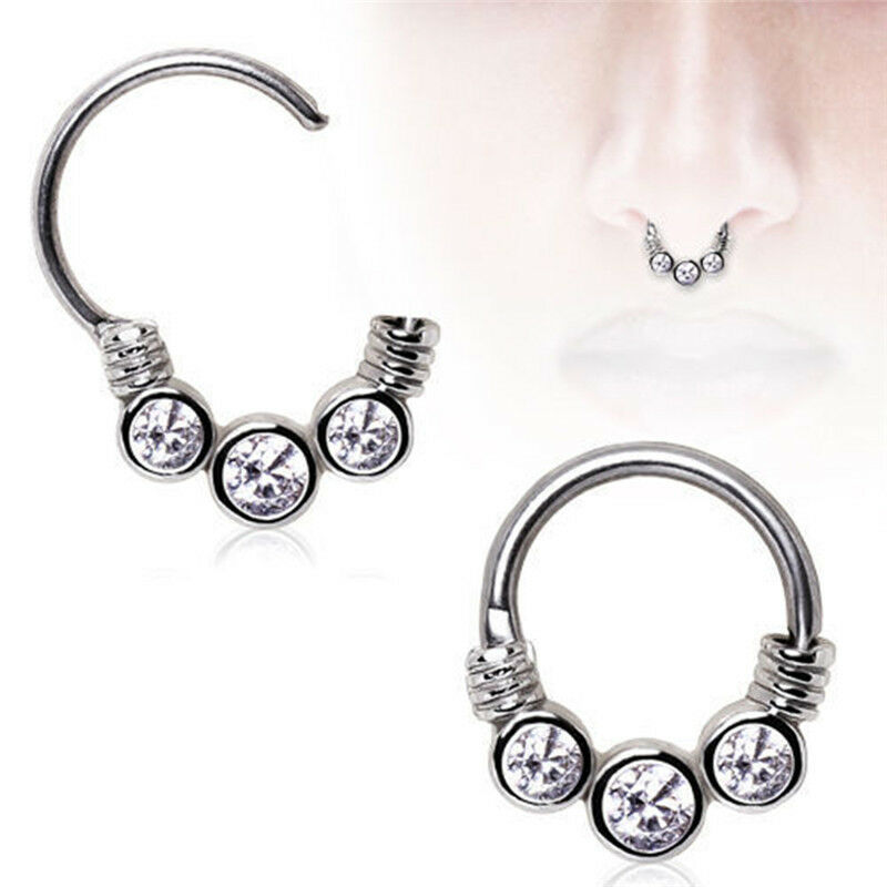 Crystal Stainless Steel Nose Hoop Rings Studs Women Cartilage Piercing Jew.l8