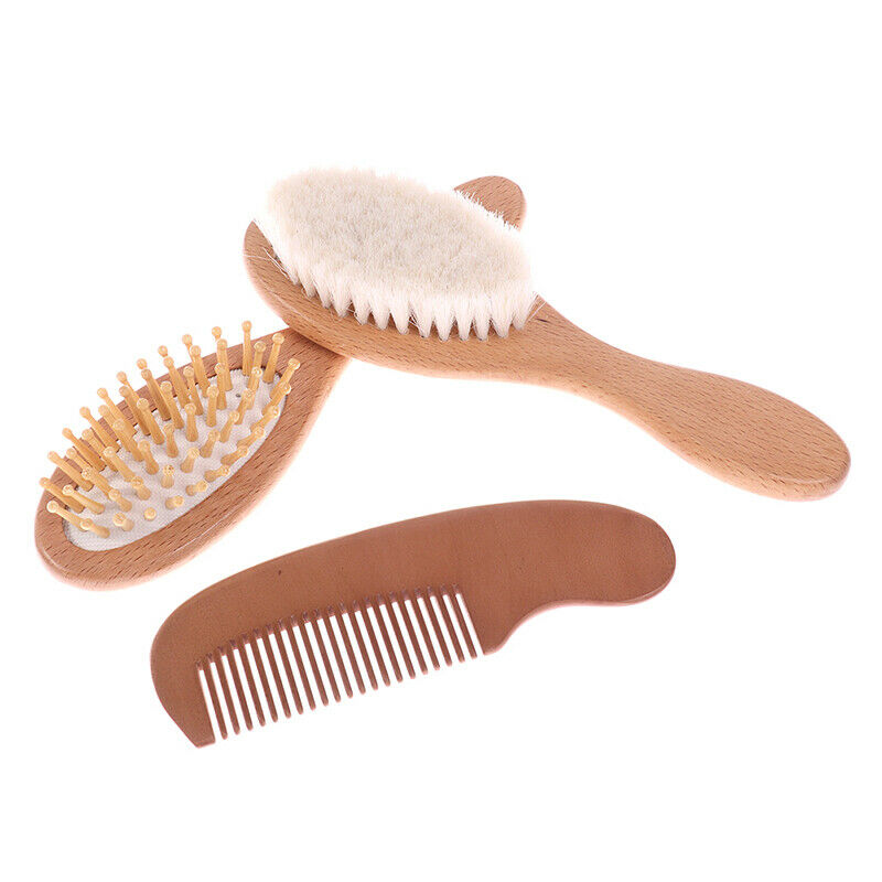 3Pcs Wooden Baby Hair Brush Comb For Newborns Toddlers Hairbrush Head Massag TL