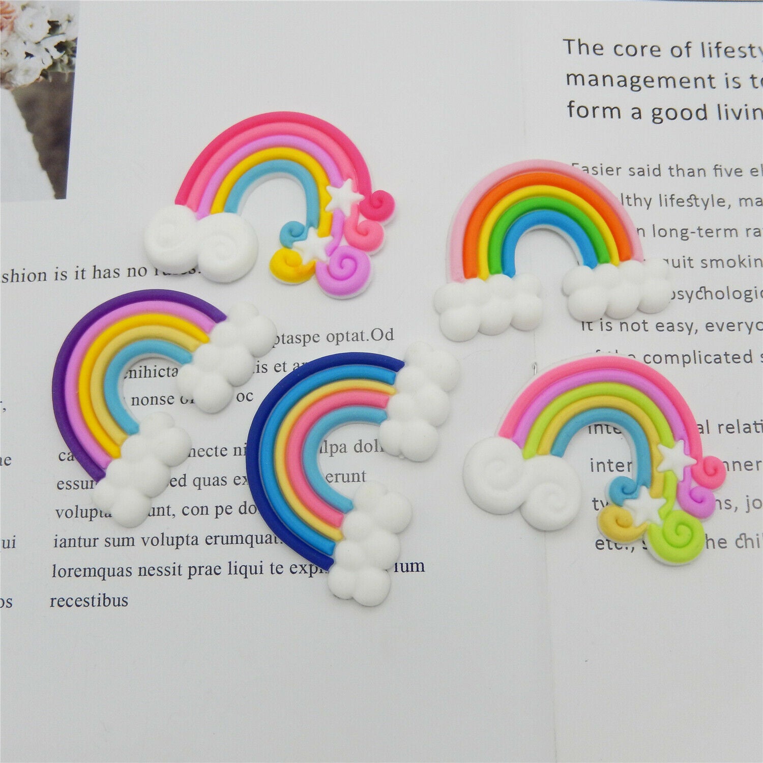 20pcs Random Mixed Polymerclay Rainbow Cloud Flatback Cabochons DIY Accessories