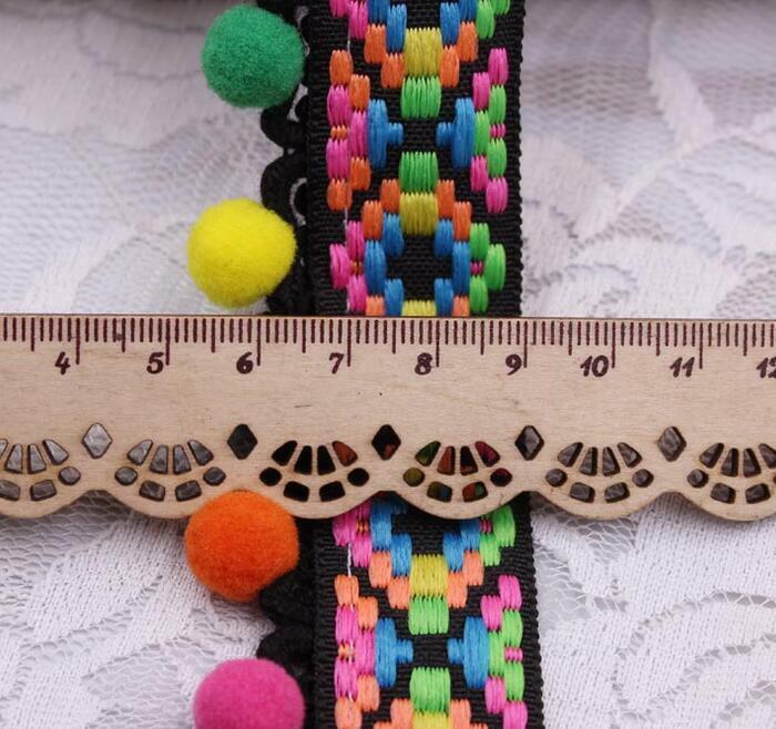 2 Yards National wind Jacquard webbing Pom Pom Ball Lace sewing Accessories