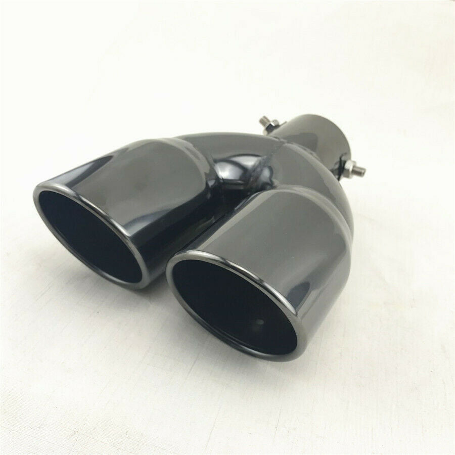 Black Stainless Steel Dual 2.5"Outlet Angled Round Exhaust Muffler Tip Tail Pipe