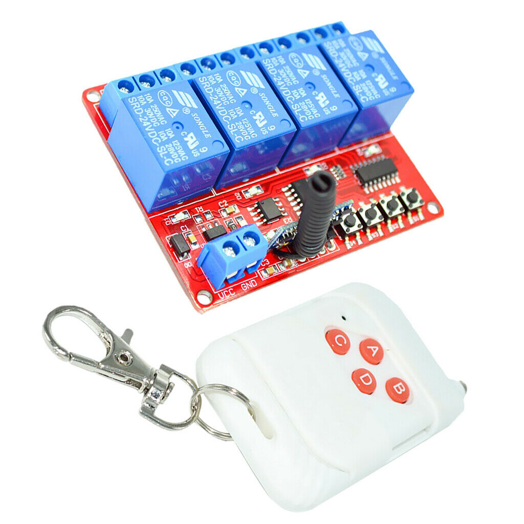 24V 4-Channel 433M 4-Button   Remote Control Switch + Receiver Module