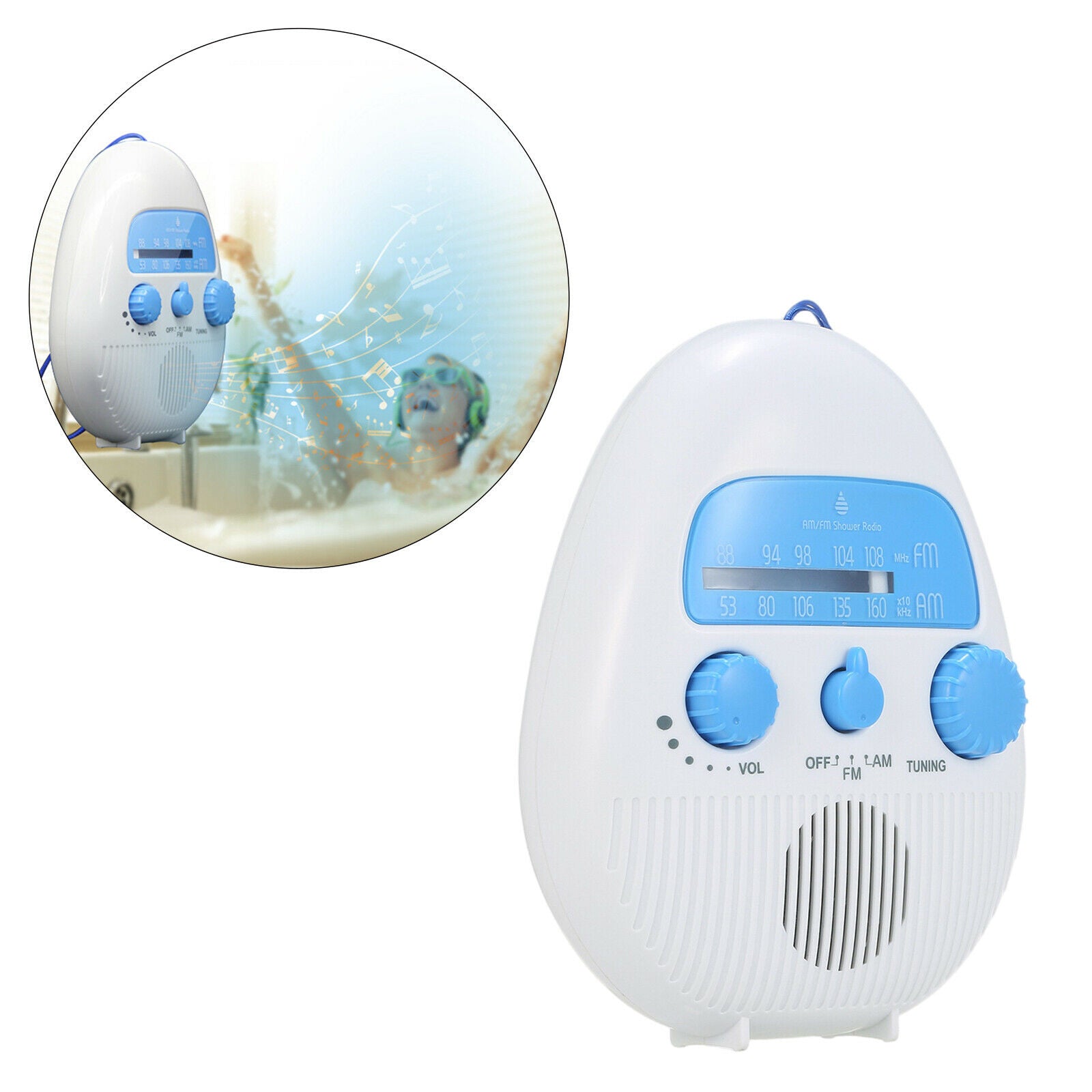 Portable Shower Radio Electronic Button Adjustable Volume IPX4 For Kitchen