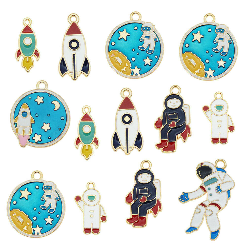 14 Mix Enamel Astronaut Charm Aerospace Series For Pendant Jewelry Crafts 2-3cm