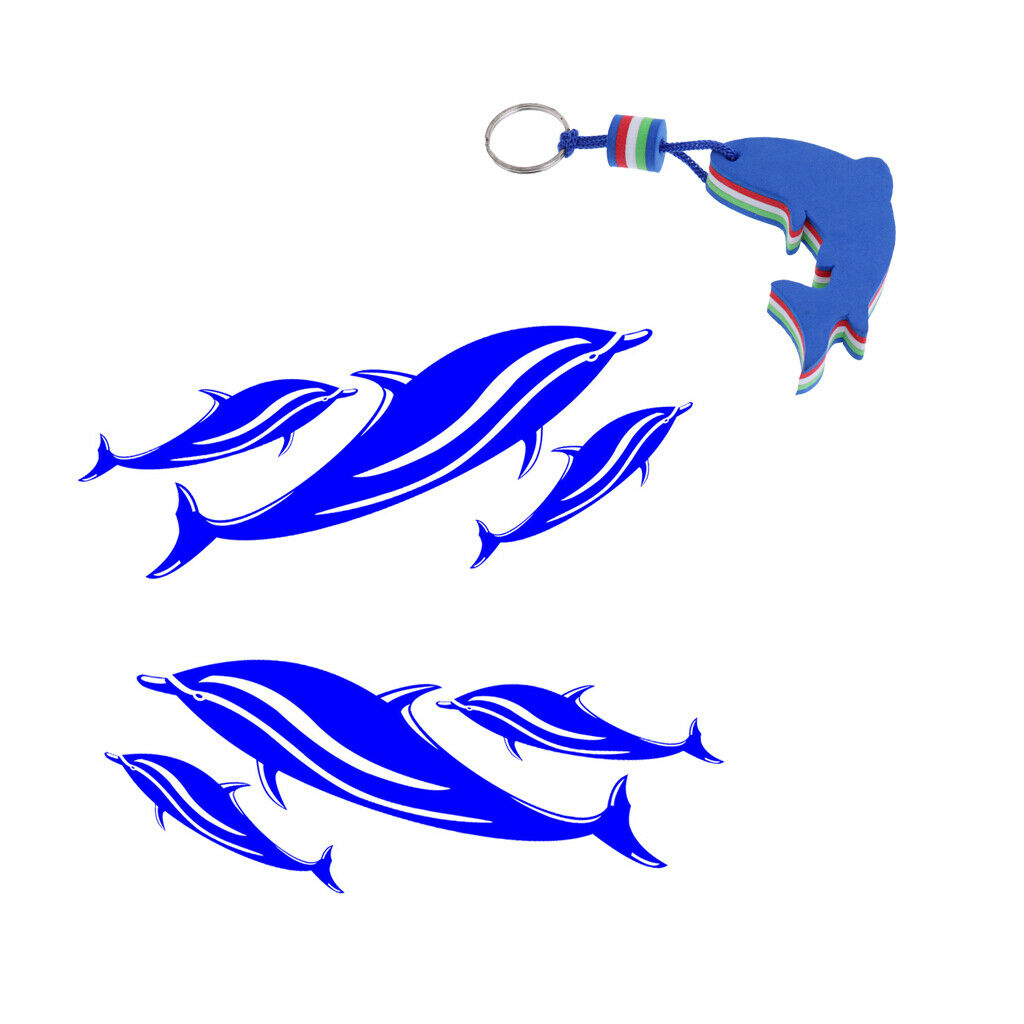 2 Pieces Kayak Dolphin Vinyl Decals Stickers + Floating Key Chain Key Ring