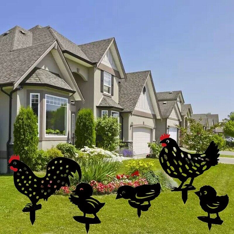 5 PCS Rooster Stakes Chicken Family Garden Silhouette Yard Art Chicken StatuJ9E8