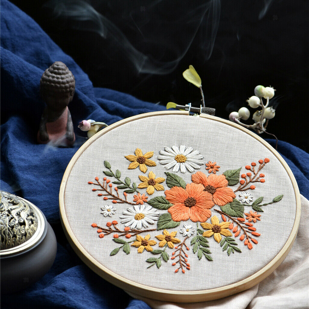 Embroidery Starter Kit Flower Pattern Adults Cross Stitch Needlework Kits Hoop