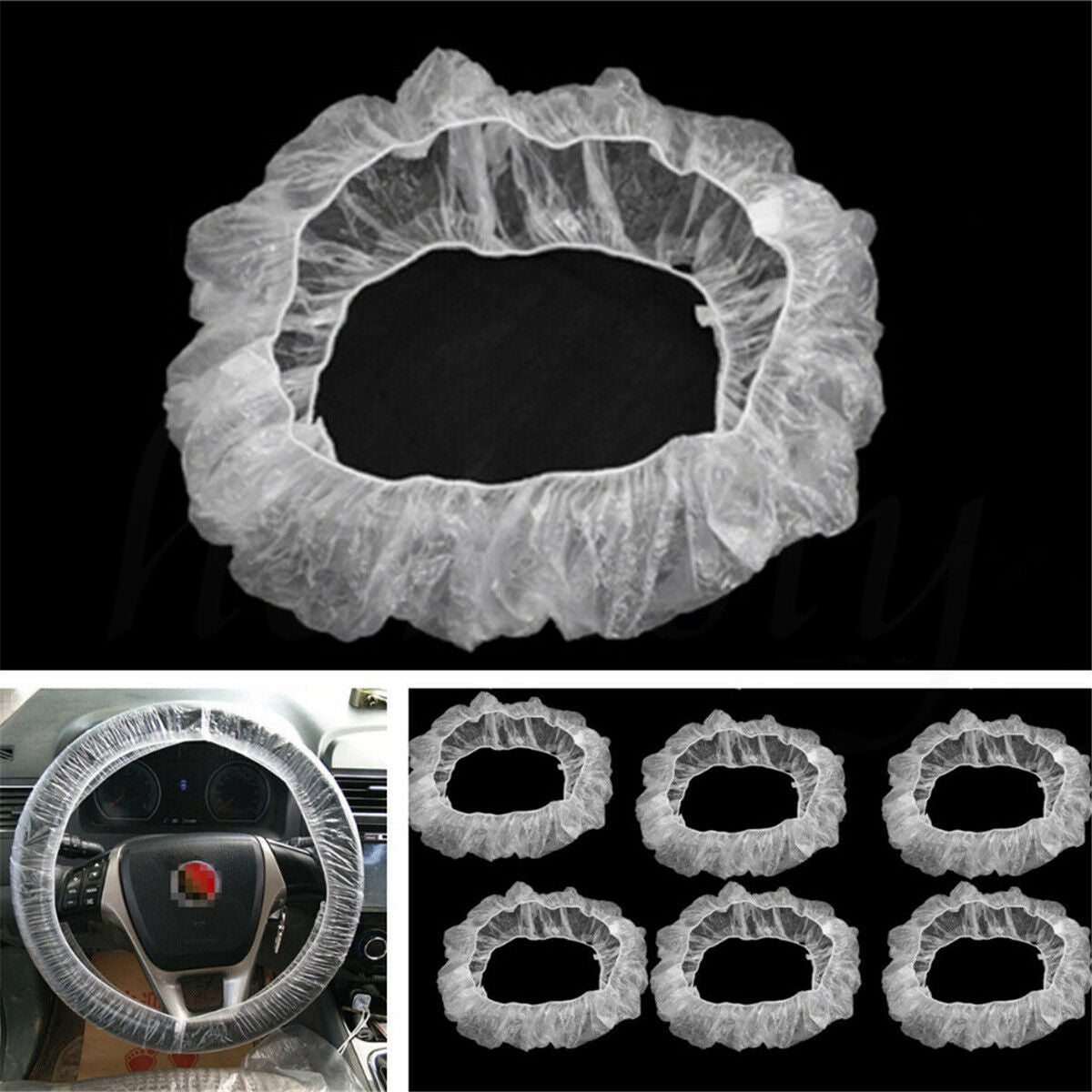 20Pcs Universal Clear White Plastic Disposable Steering Wheel Cover for Car