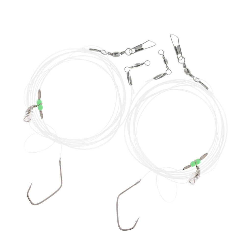 Fishing Wire Leader with 2pcs Hooks Swivels Snaps Beads Sea Fishing Tackle